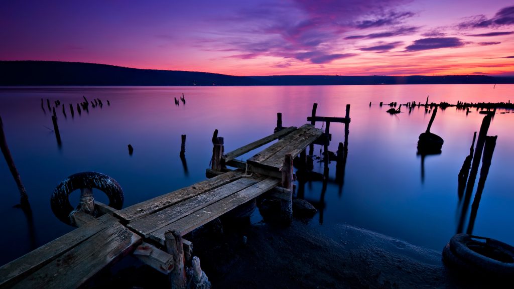 Long time exposure landscape with lake after sunset, Lake Varna, Bulgaria