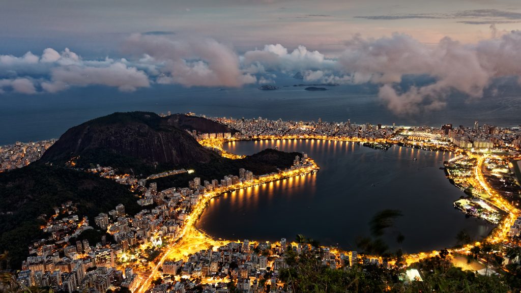 View from Corcovado over Rodrigo de Freitas Lagoon towards Ipanema, Rio De Janeiro, Brazil