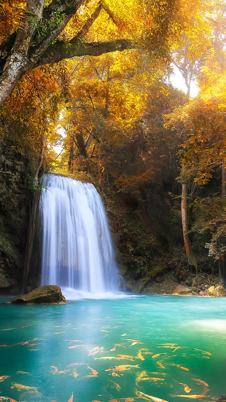 Deep forest waterfall in Kanchanaburi, Erawan National Park, Thailand ...