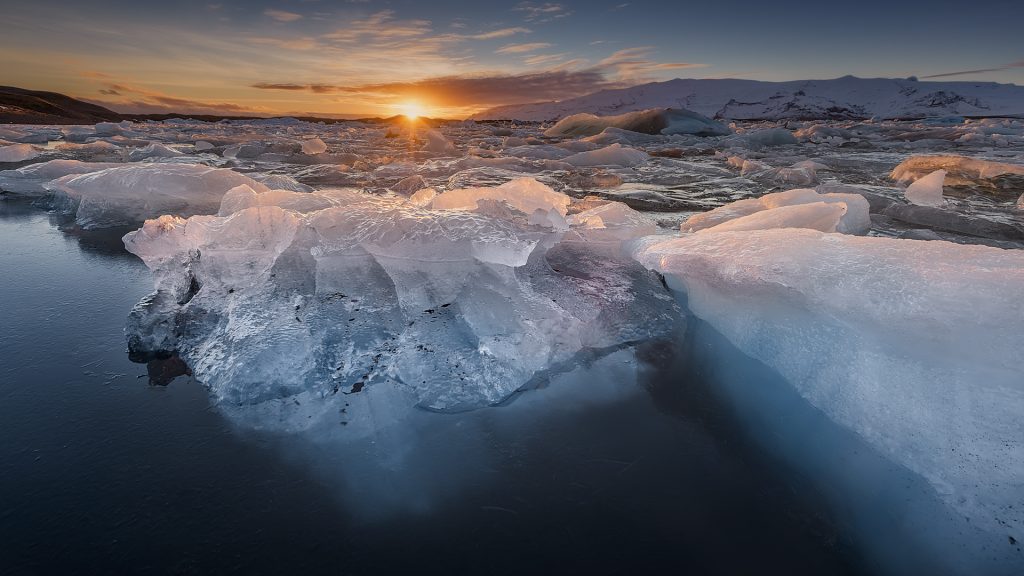 Ice on Fire - Sunset at Jökulsárlón Glacier Lagoon, Iceland