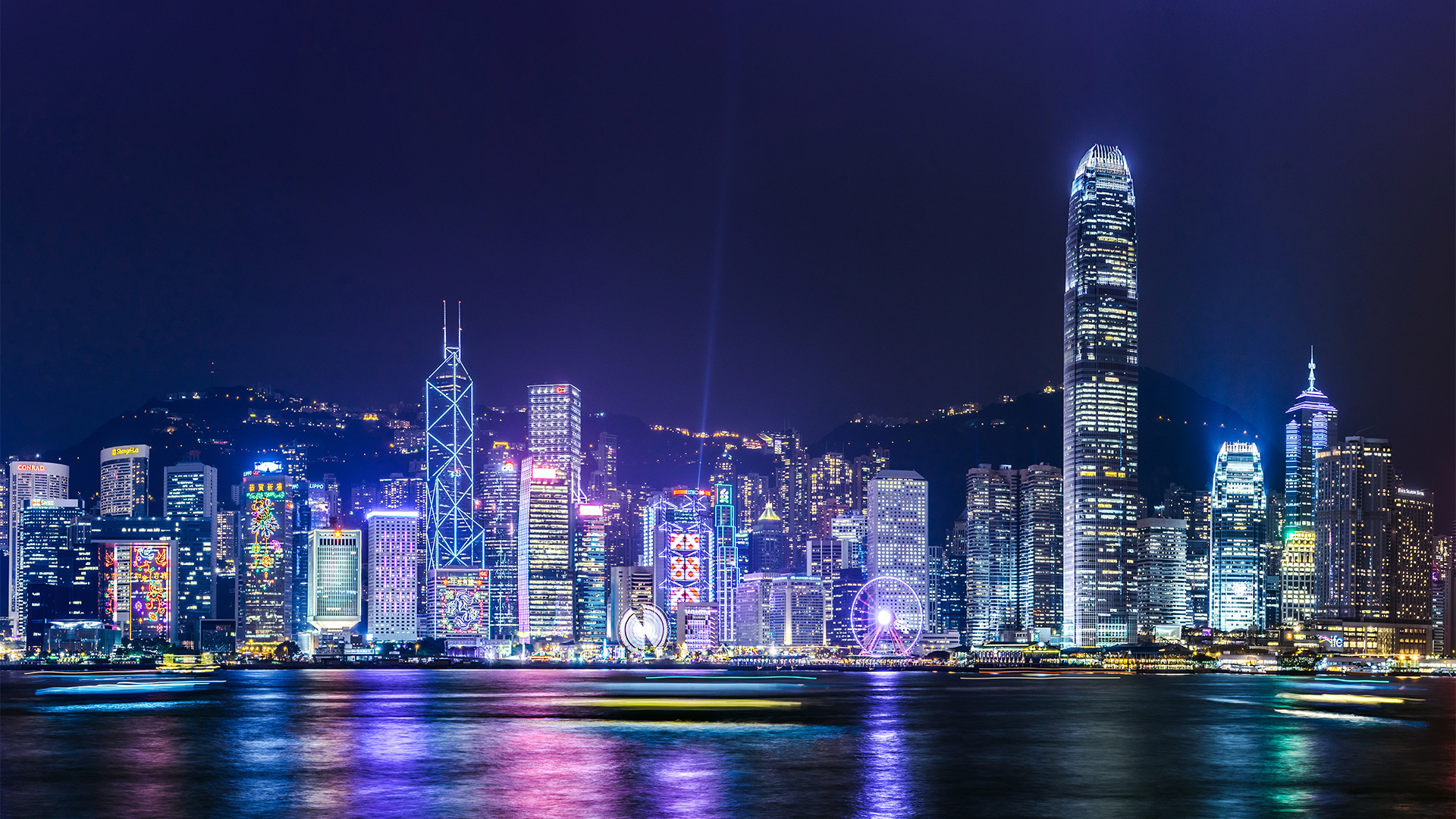 View Of Victoria Harbour In Hong Kong At Night China Windows 