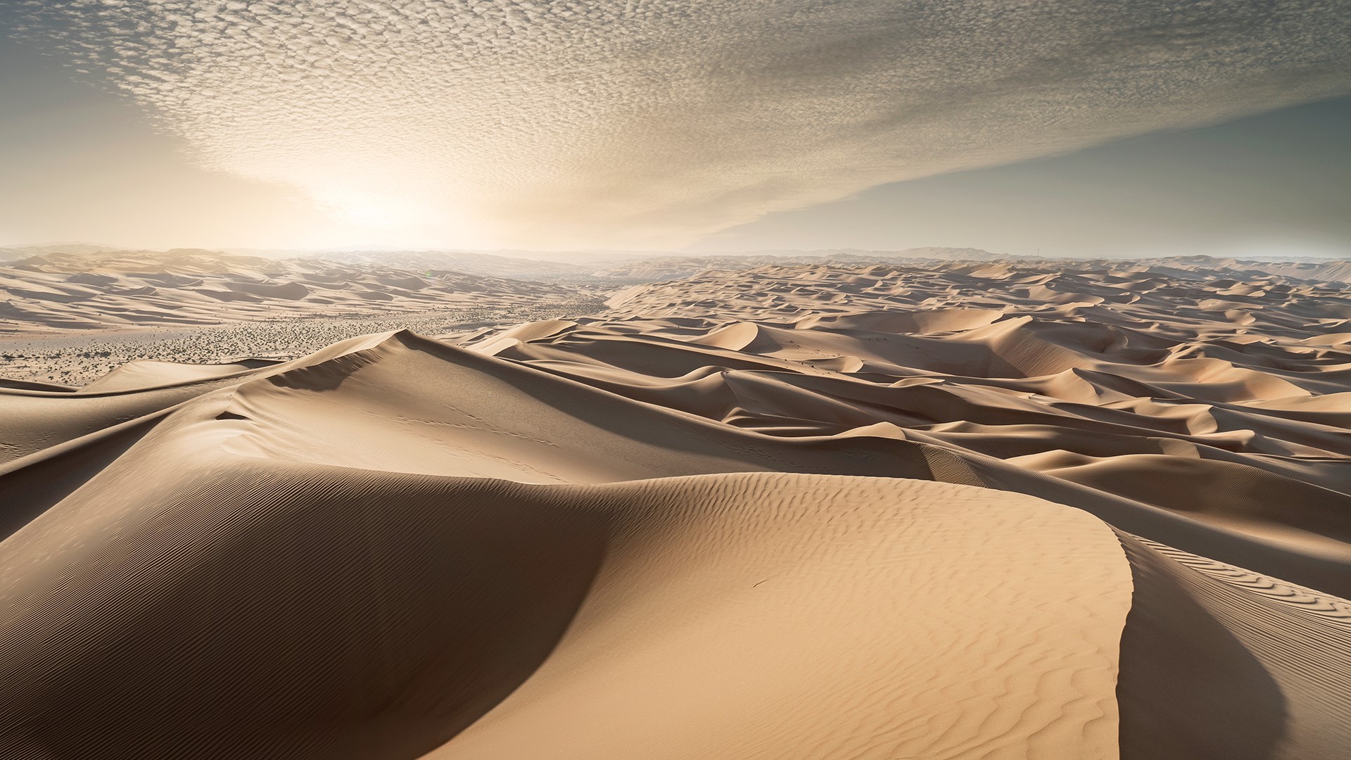 Sand dunes in a desert at sunset, Empty Quarter or Rub' al Khali ...