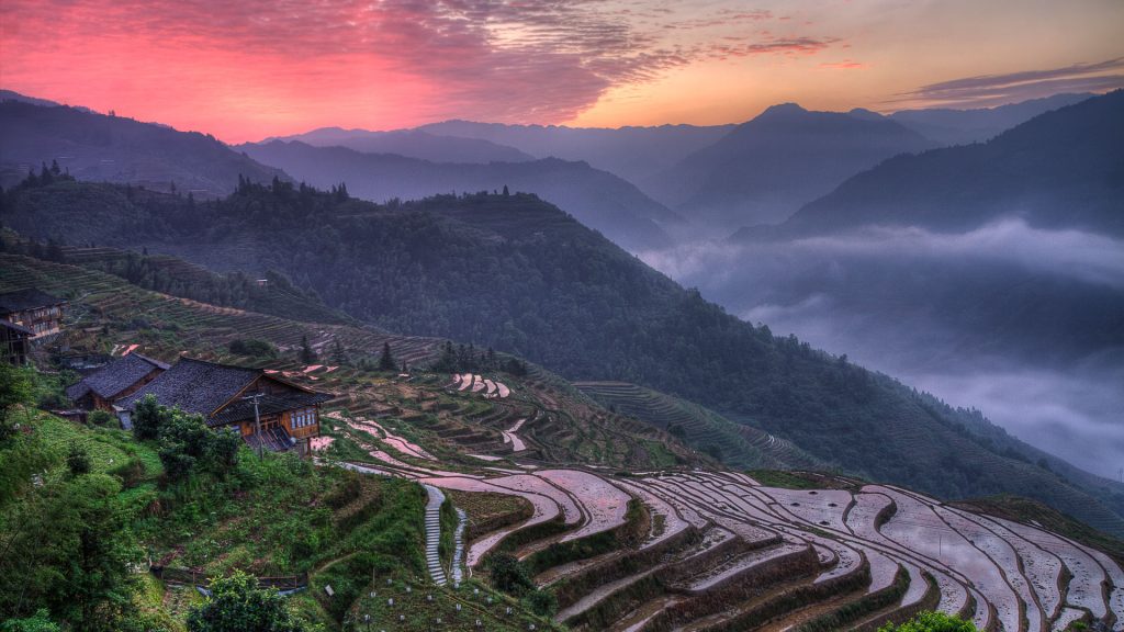Sunrise at Longji Old Village, Longsheng County, Guilin, Guangxi, China