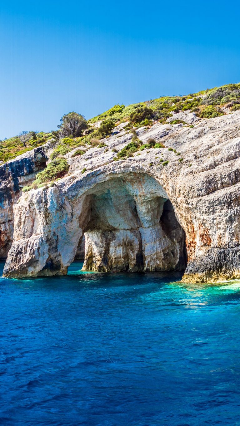 Blue caves with crystal clear waters on Zakynthos island, Greece