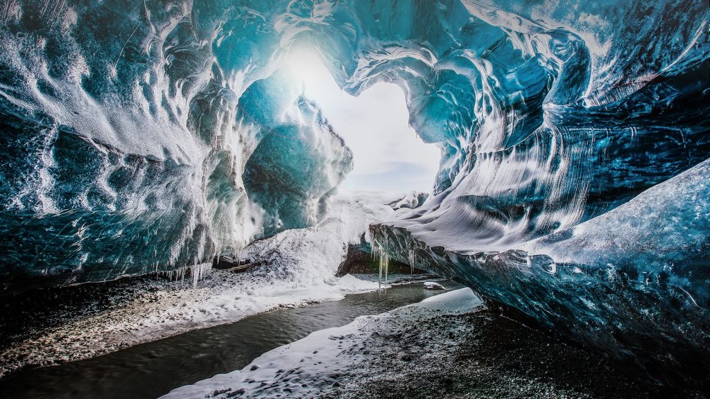 The entrance of the Crystal Cave in Vatnajökull National park, Iceland