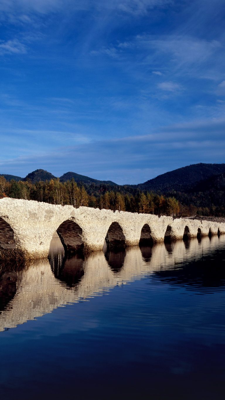 Taushubetsu bridge at Lake Tobira in Kamishihoro, Hokkaido, Japan