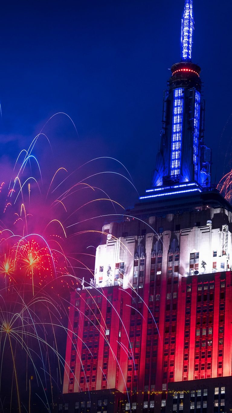 Independence Day celebration with fireworks, Empire State Building, New