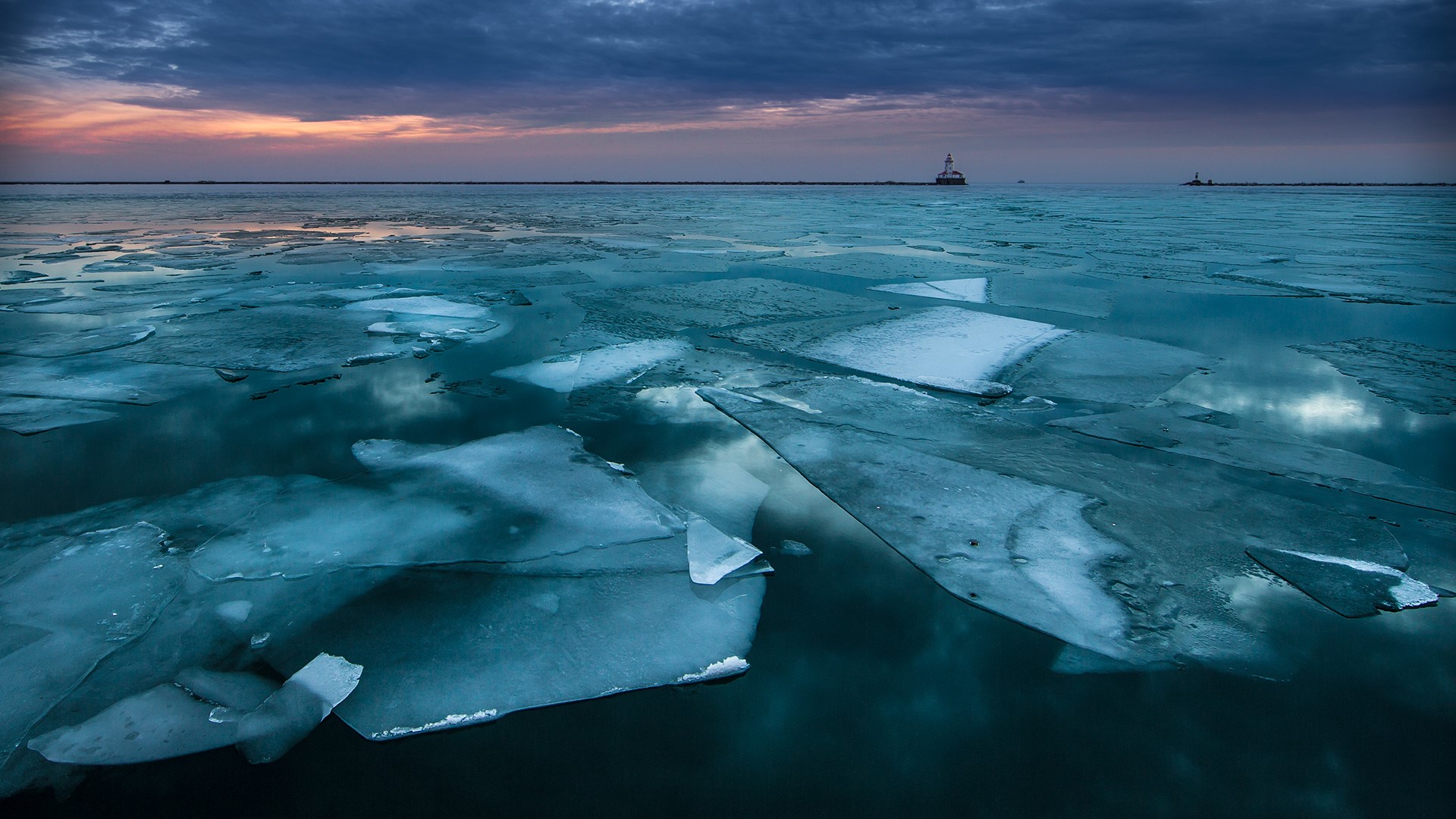 Winter Sunrise Over Lake Michigan View From Navy Pier In Chicago Usa