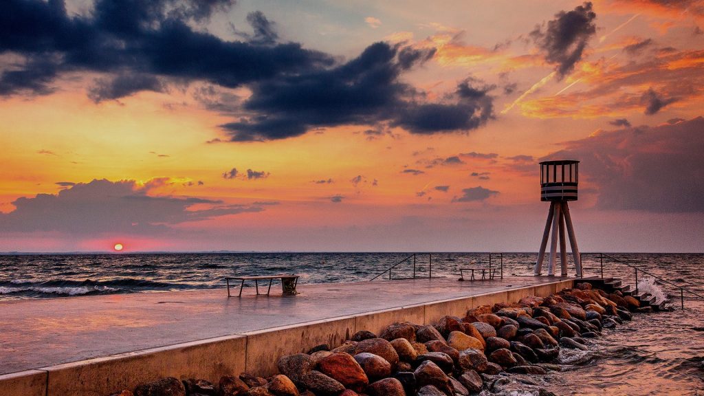 Sunrise at Bellevue Beach or Strand, Klampenborg, Copenhagen, Denmark