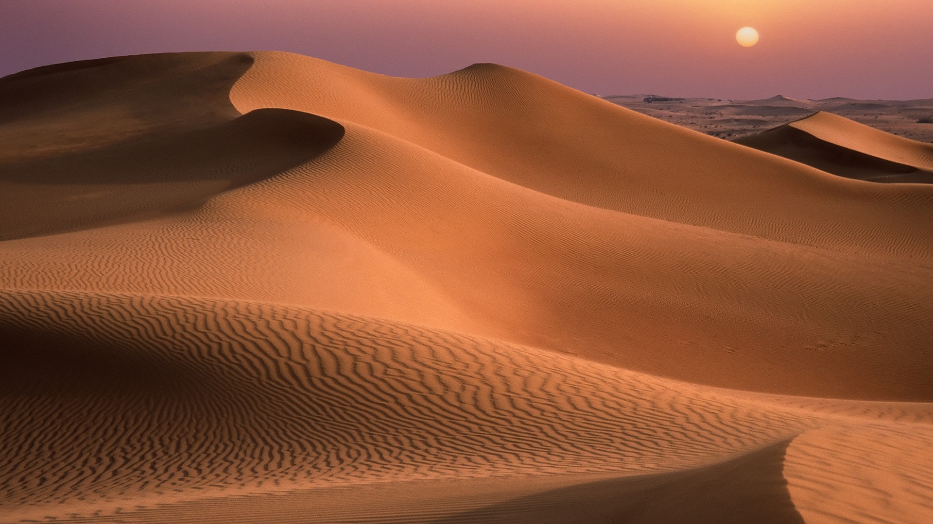 Sunset Over The Vivid Sand Dunes In The Deserts Of Dubai Uae Windows Spotlight Images