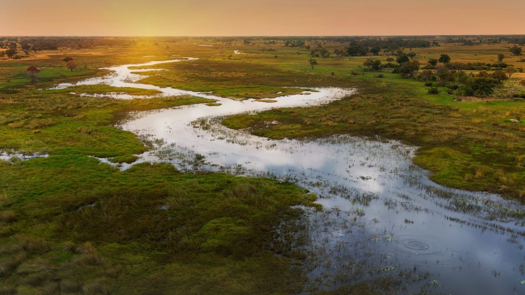 Sunset on Okavango Delta, Chobe National Park, Botswana, Africa