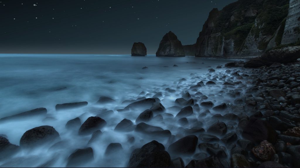 Alone in the dark, night Itanki Beach, Muroran, Hokkaido, Japan