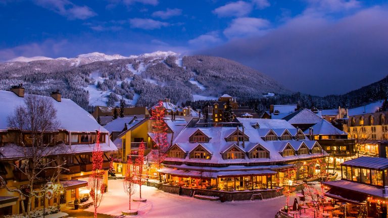 Whistler winter village at dusk, British Columbia, Canada | Windows ...