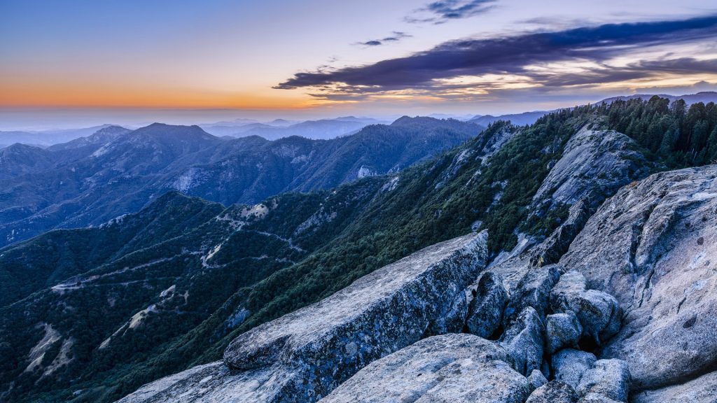 View from Moro Rock at dusk, Sequoia National Park, California, USA