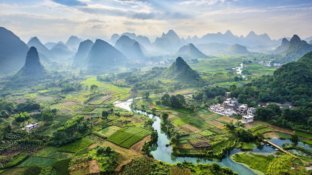 Landscape of Guilin, Li River and Karst mountains, Yangshuo, Guangxi, China