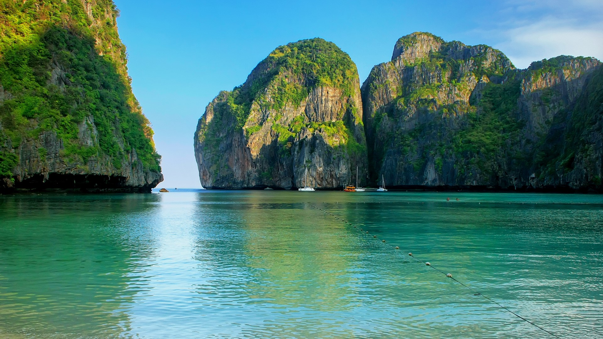 Maya Bay Surrounded By Limestone Cliffs On Ko Phi Phi Leh Island Krabi Province Thailand