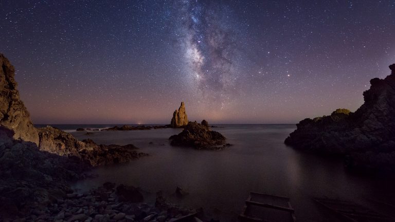 Alone in the dark, night Itanki Beach, Muroran, Hokkaido, Japan ...