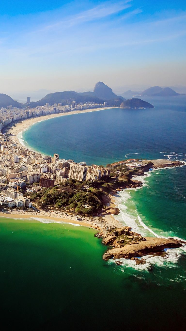 Aerial view of Copacabana Beach and Ipanema beach in Rio de Janeiro ...