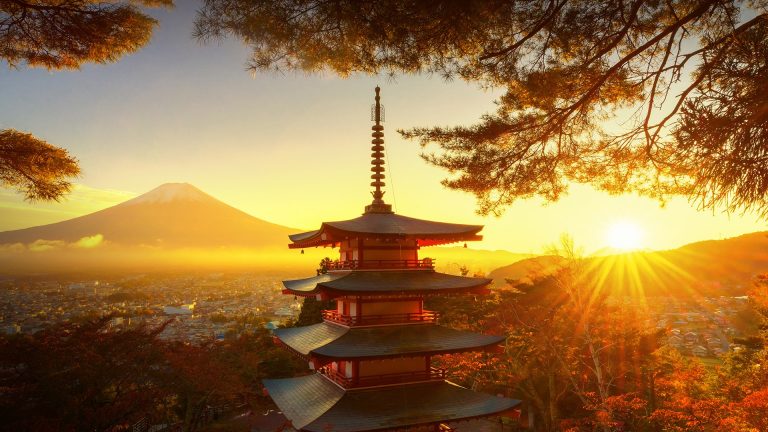 Five-story Pagoda of Tō-ji Shingon Buddhist temple in autumn, Kyoto