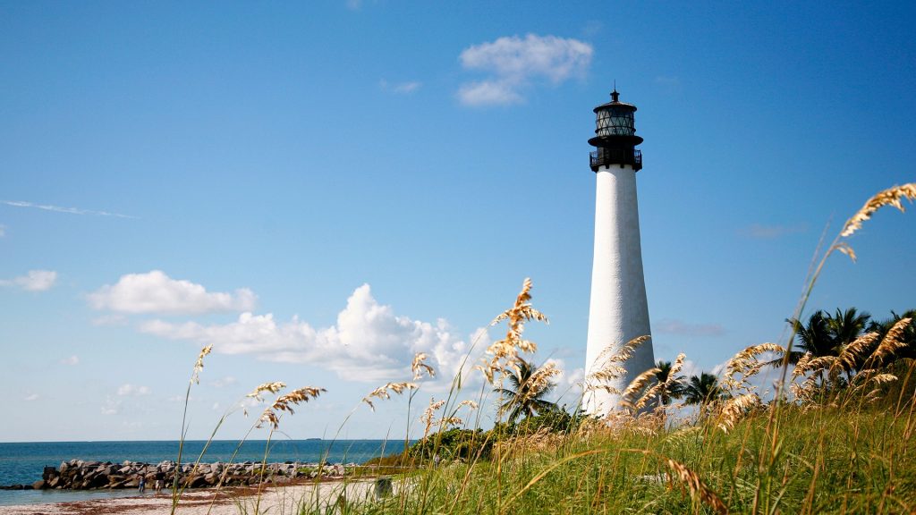 Bill Baggs State Park Lighthouse on beach, Miami, Florida, USA