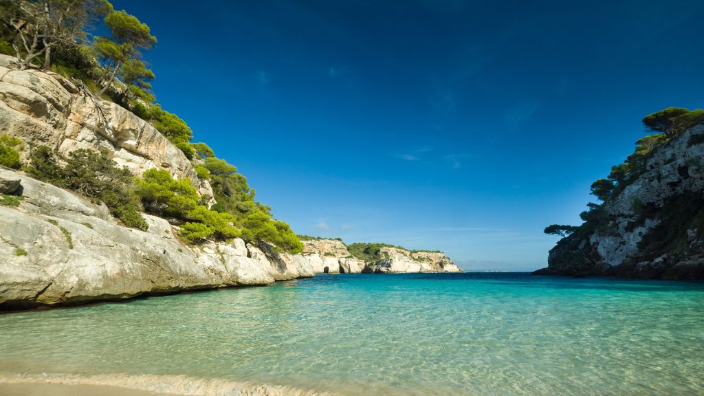 Cala Macarelleta summer holiday on the island of Menorca, Balearic Islands, Spain