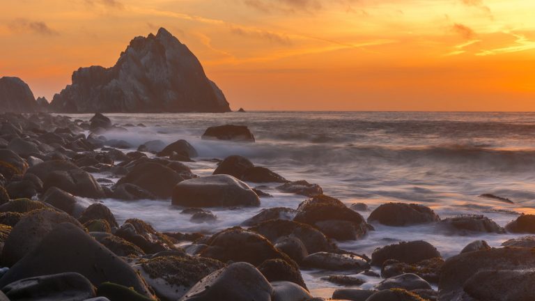 Point San Pedro beach with rock in Pacifica near San Francisco ...