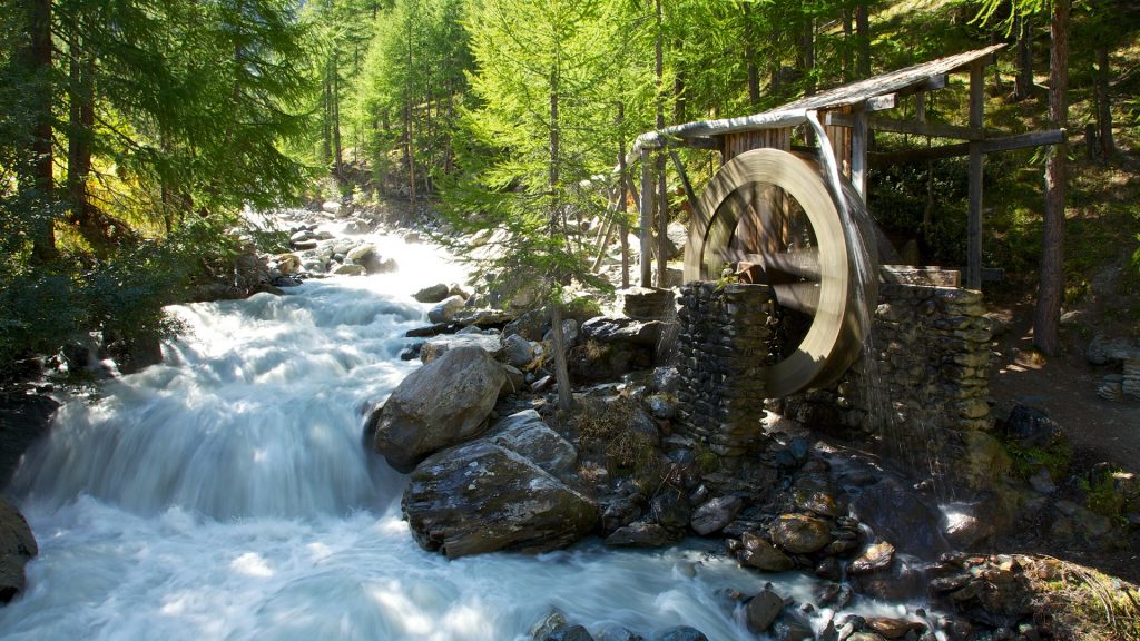 Old Water Mill above Saas-Fee village, Valais, Switzerland