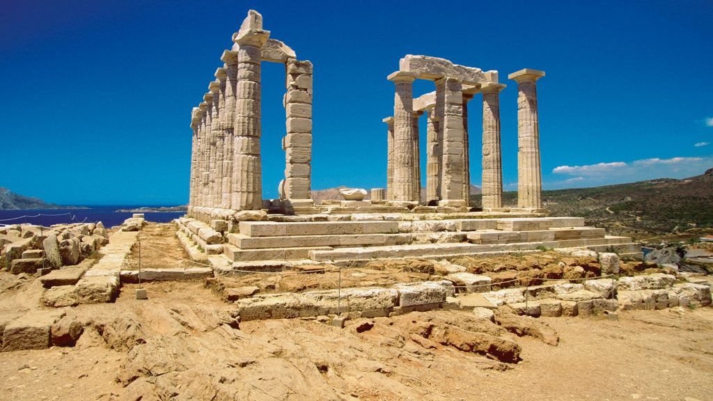 Old pillars of the Temple of Poseidon, Athens, Greece