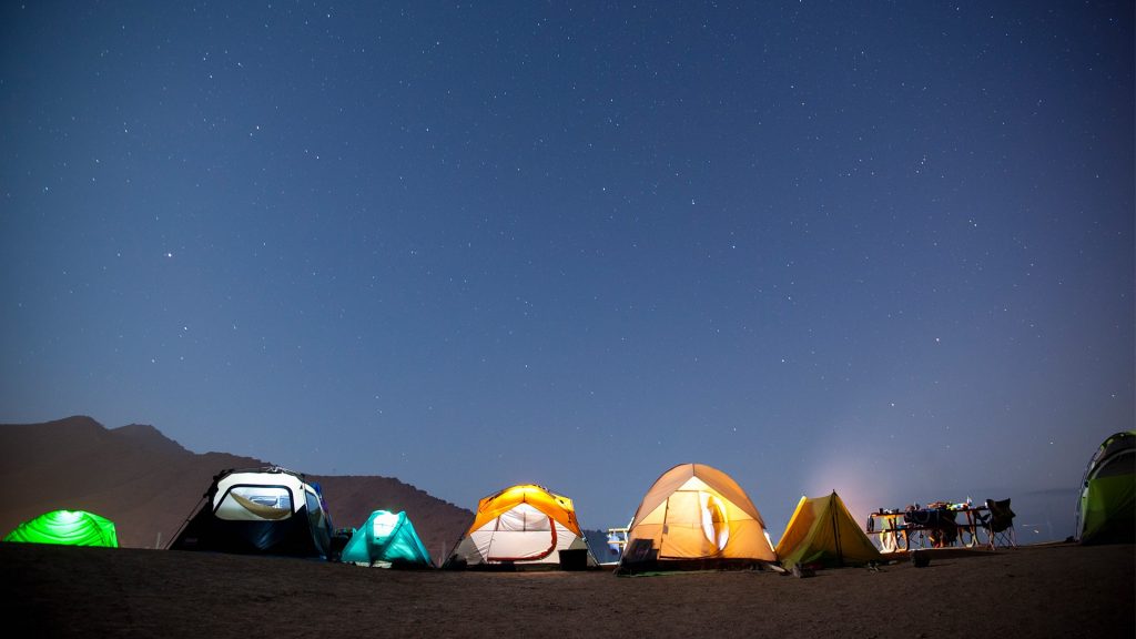 Summer night at beach side campsite, Catalina Island, California, USA