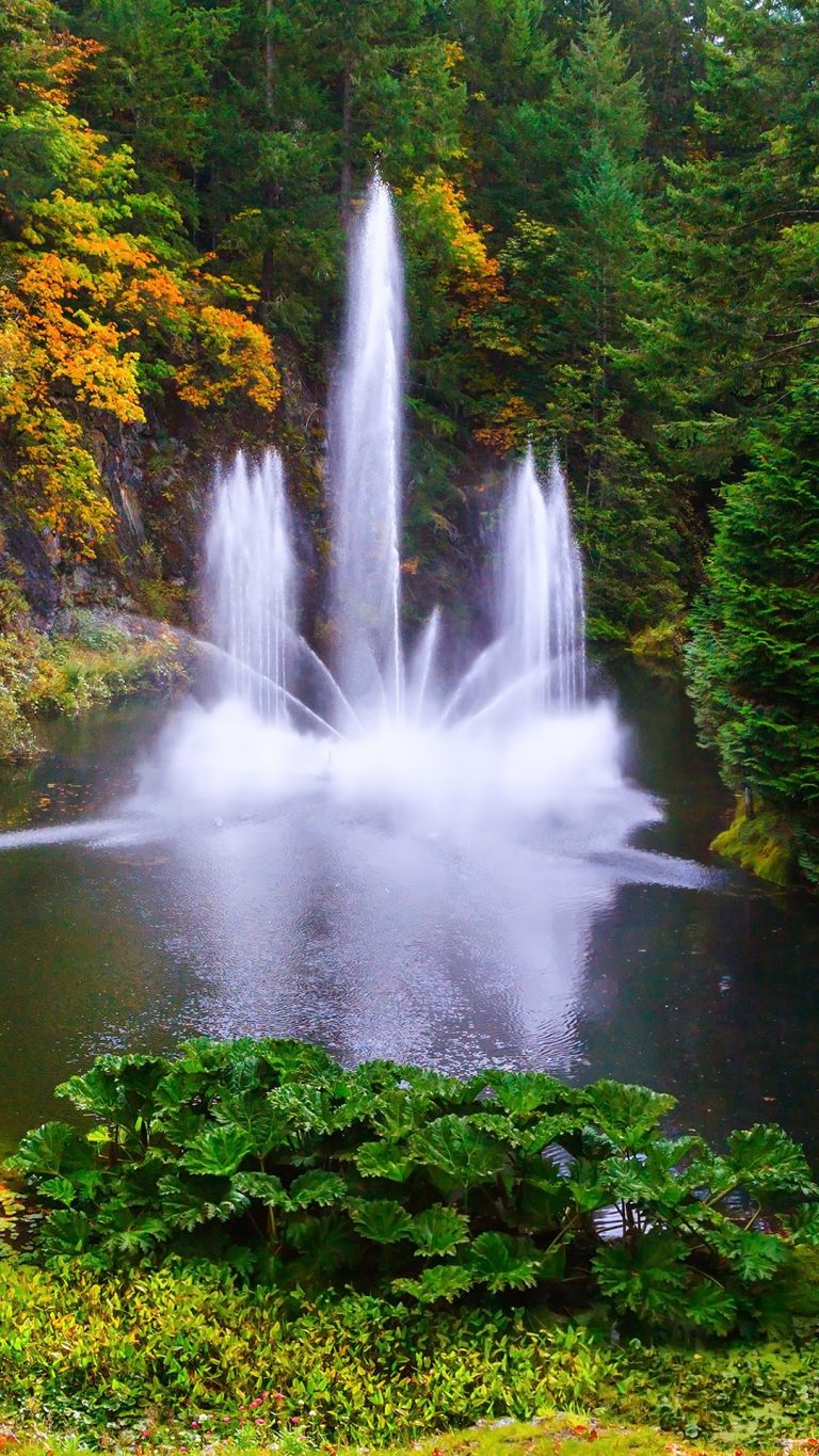 Dancing Ross Fountain in a quiet pond, Butchart Gardens on Vancouver ...