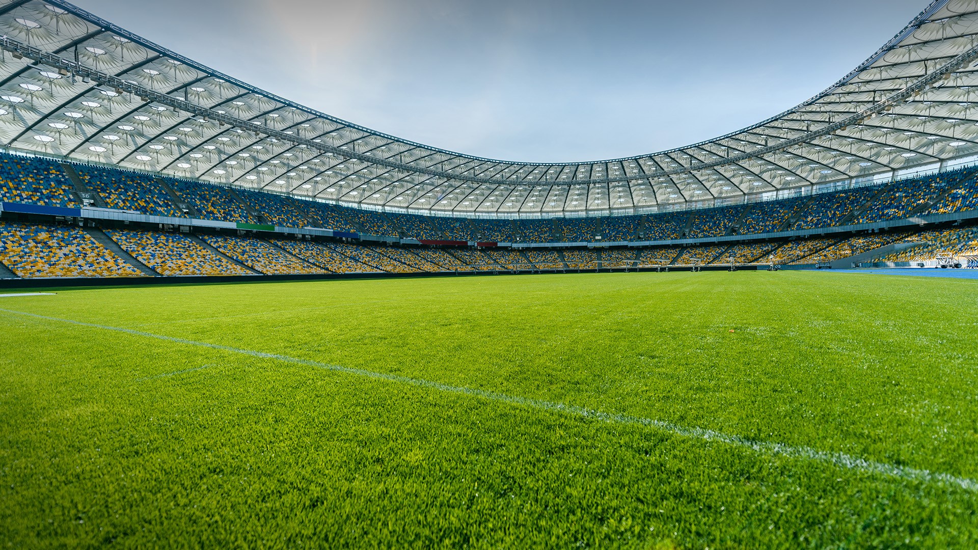 Panoramic View Of Soccer Field Stadium And Stadium Seats Windows 10 