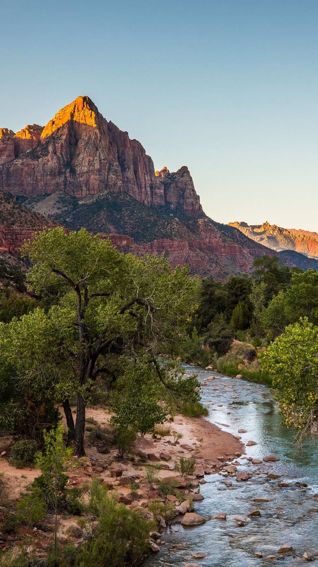 The Watchman And Virgin River At Sunrise Zion National Park Utah Usa