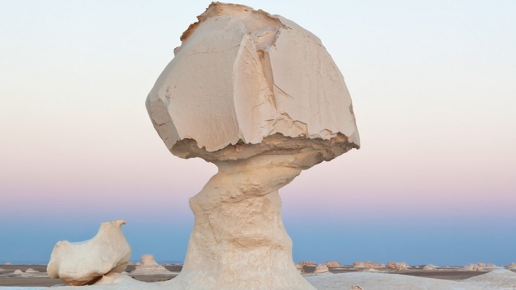 Mushroom Rock with Chicken in White Desert National Park, Farafra, Egypt