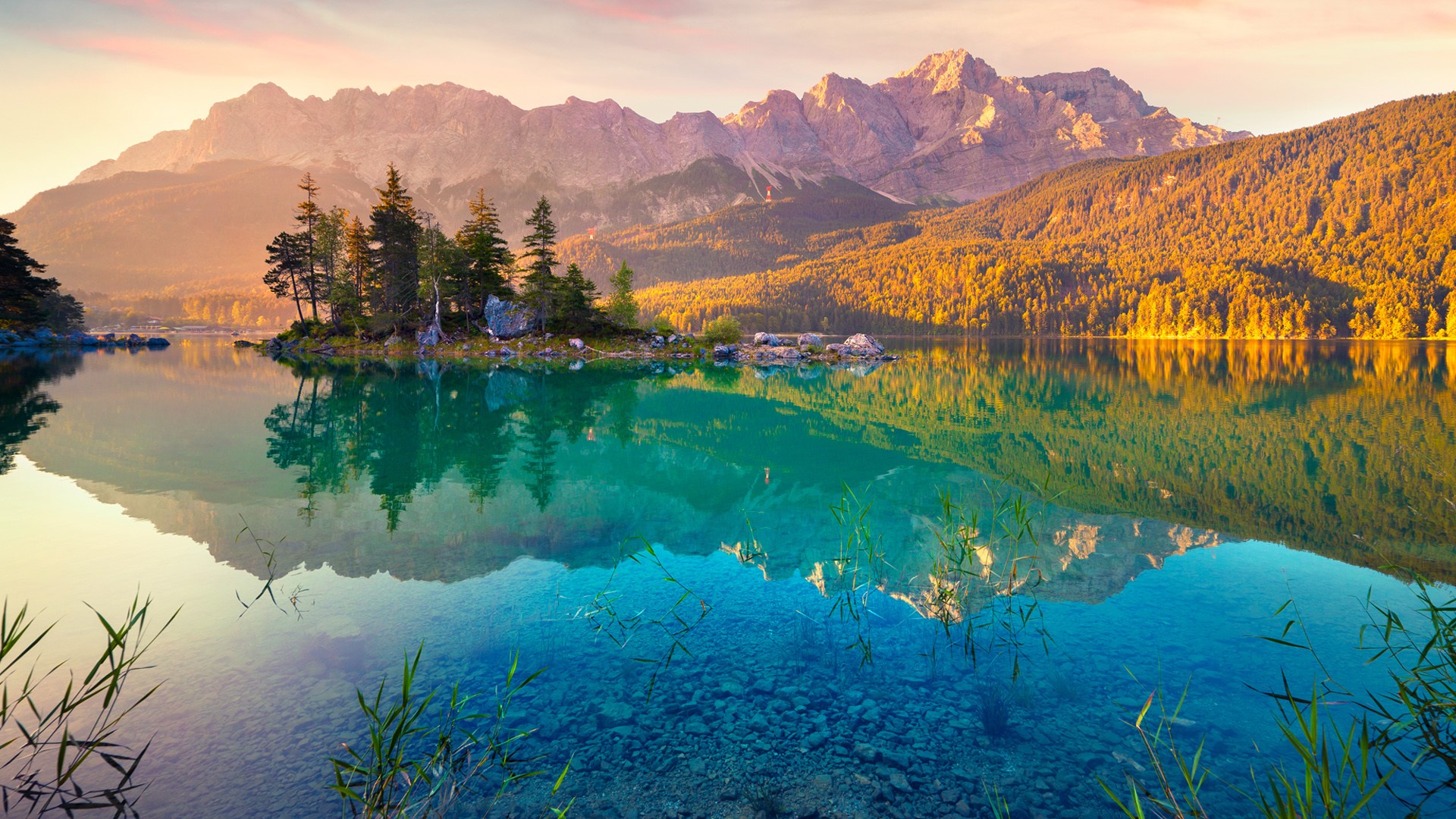 Summer Sunrise On The Eibsee Lake In German Alps Germany Windows 