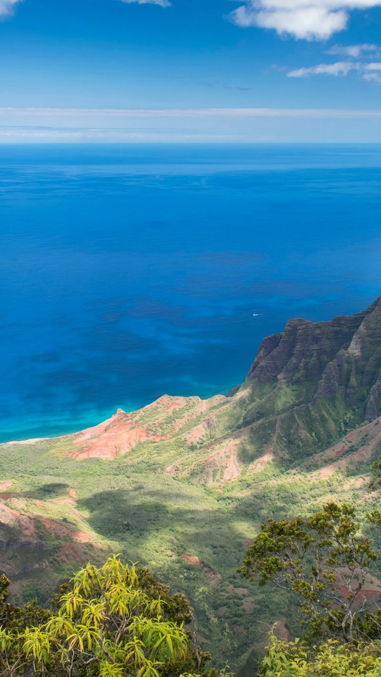 Aerial view of mountains and coastline, Kalalau Valley, Kauai, Hawaii