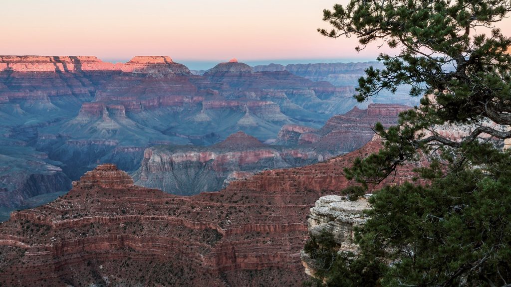 View of Grand Canyon National Park from South Rim at dusk, Arizona, USA
