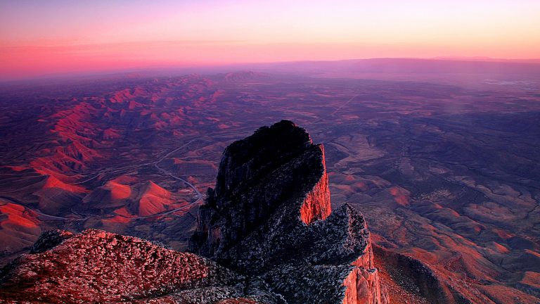 Sunset from summit of Guadalupe Peak, Guadalupe Mountains National Park ...