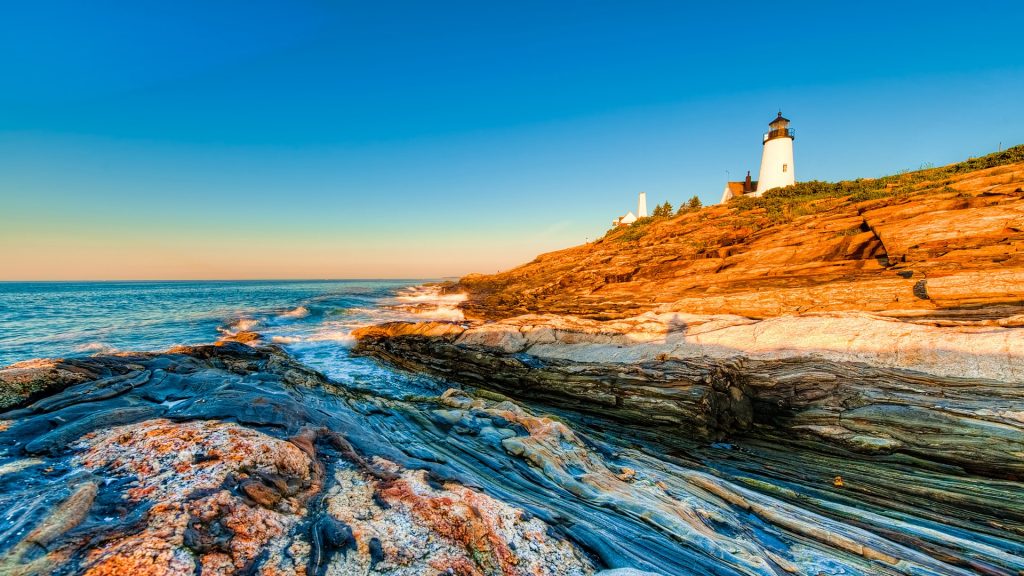 Early morning sunrise at the Pemaquid Point Lighthouse, Bristol, Maine, USA