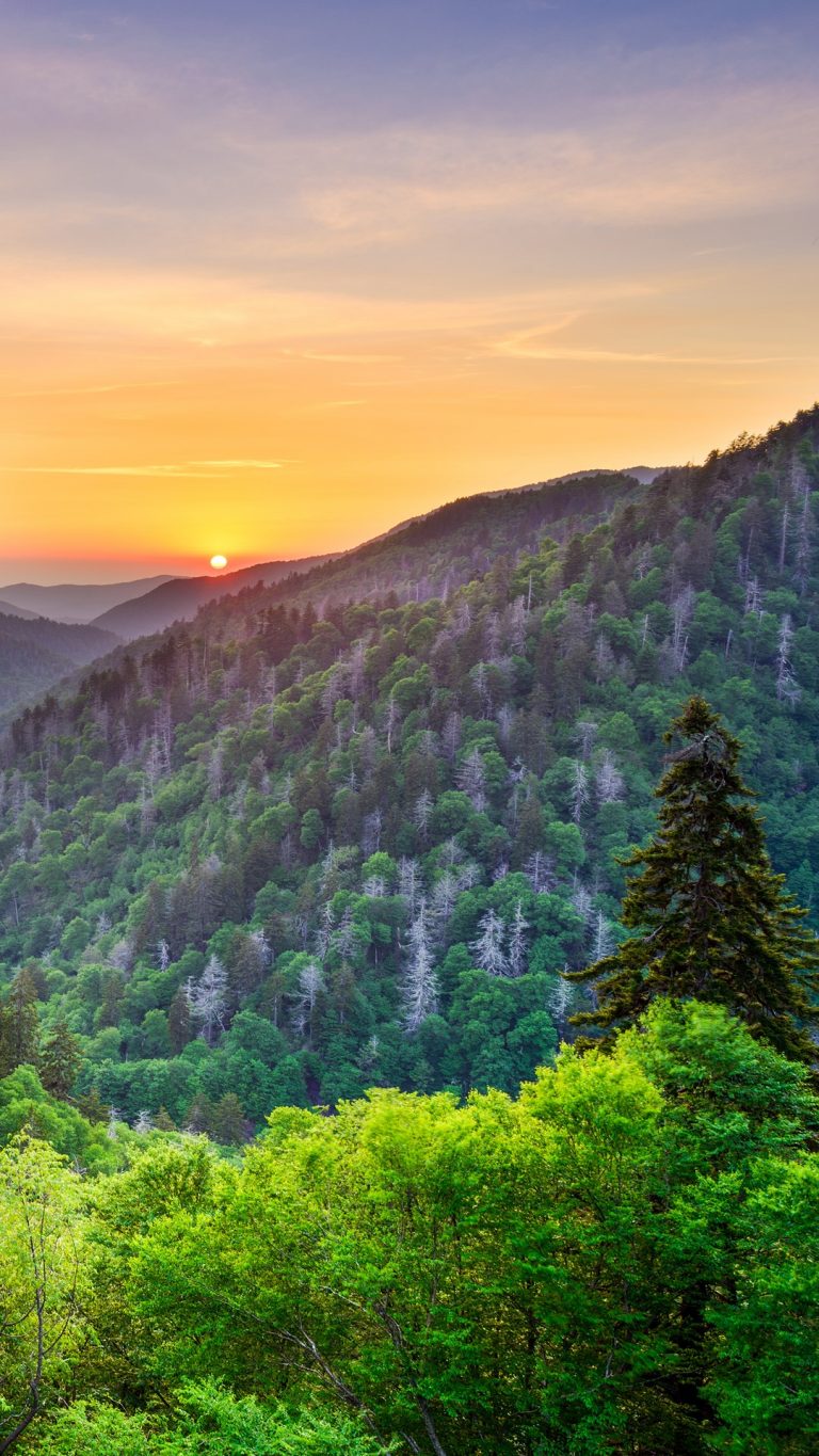 Sunset at the Newfound Gap in the Great Smoky Mountains, Tennessee, USA ...