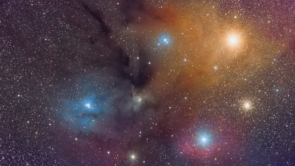 Rho Ophiuchus complex set of nebulas, dust and molecular clouds near the bright star Antares in Scorpius