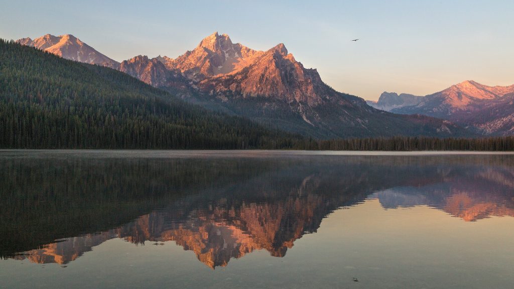 Mcgown Peak and Stanley Lake at sunrise, Sawtooth National Recreation Area, Idaho, USA