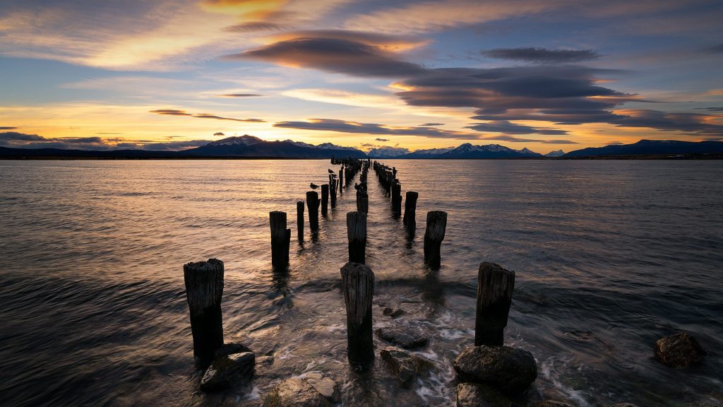 Sunset at Puerto Natales pier, Patagonia, Chile