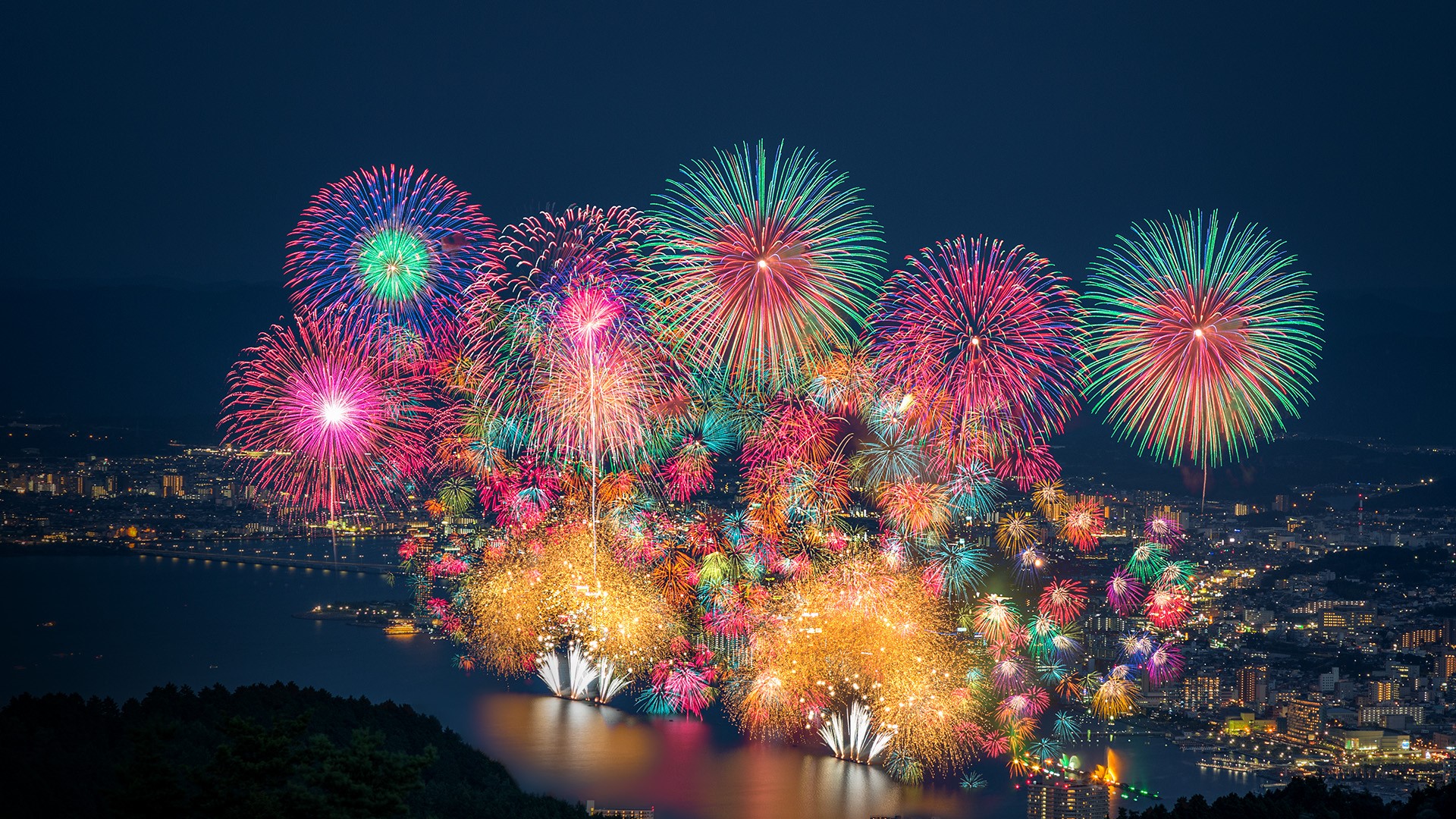 Biwako fireworks festival at Lake Biwa in summer, Otsu, Shiga, Japan