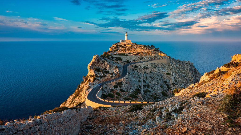 Lighthouse of Cap de Formentor around sunset, Mallorca, Pollença, Balearic Islands, Spain