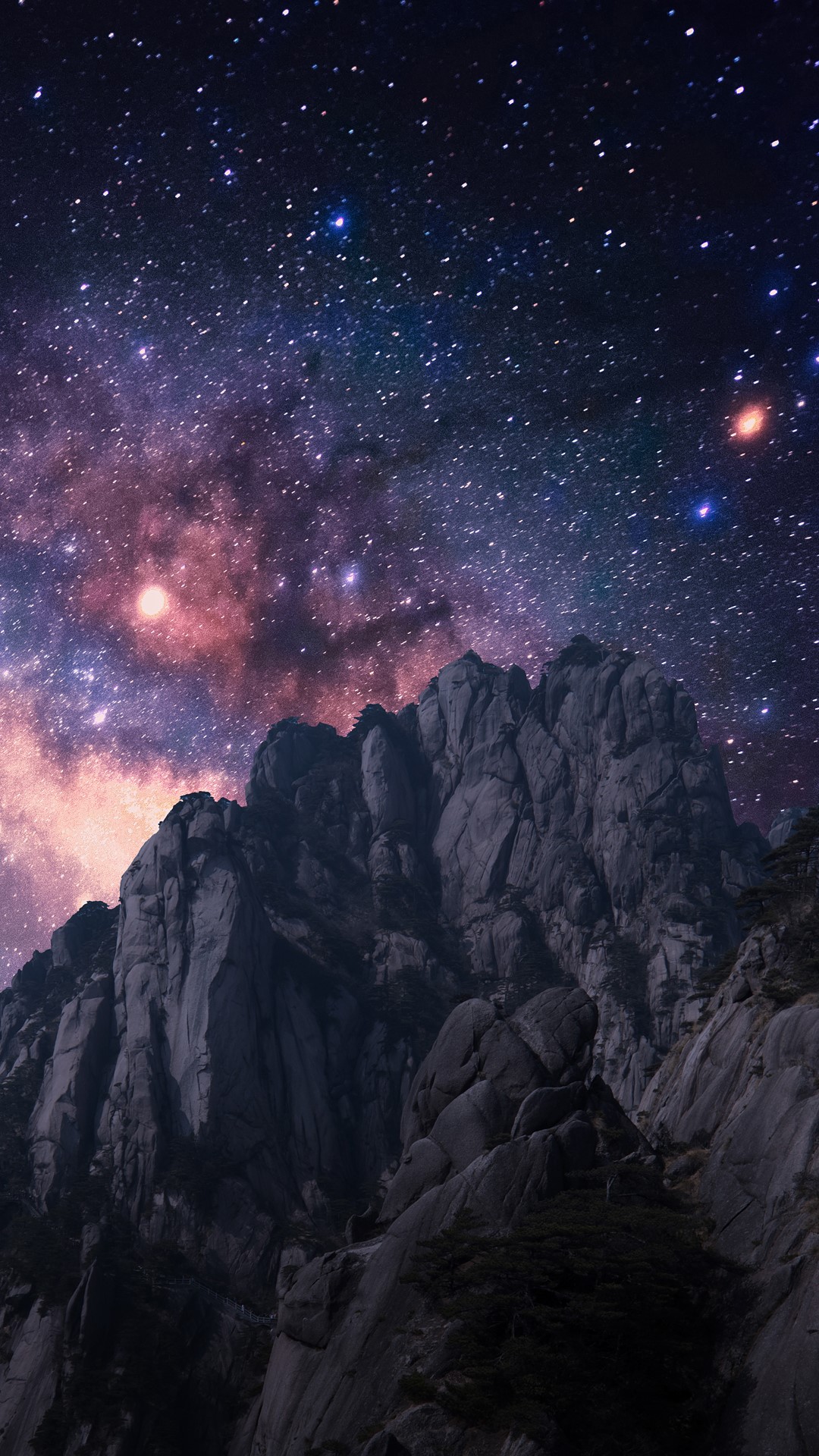 Mount Huangshan Against Starry Sky With Milky Way Anhui Province