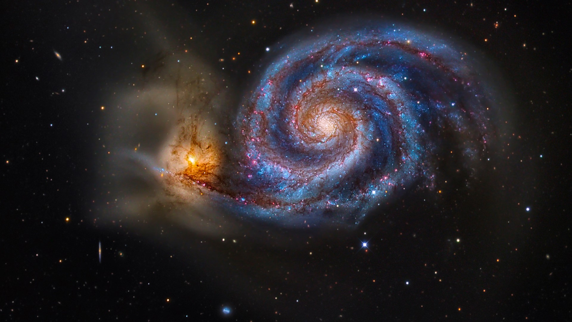 The Whirlpool Galaxy M51 - pair of galaxies locked in a gravitational ...