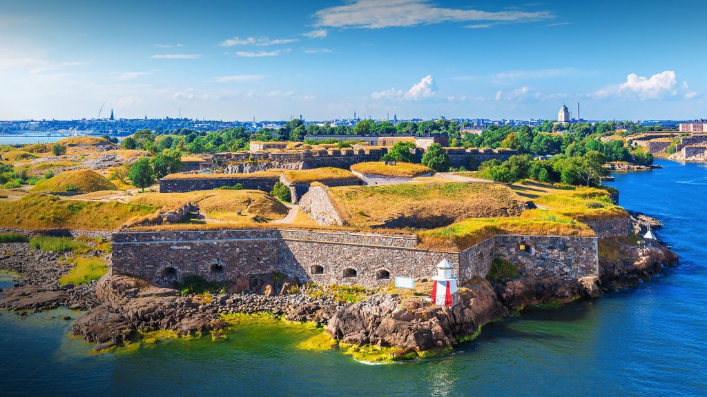 Summer aerial view of Suomenlinna Sveaborg sea fortress in Helsinki, Finland