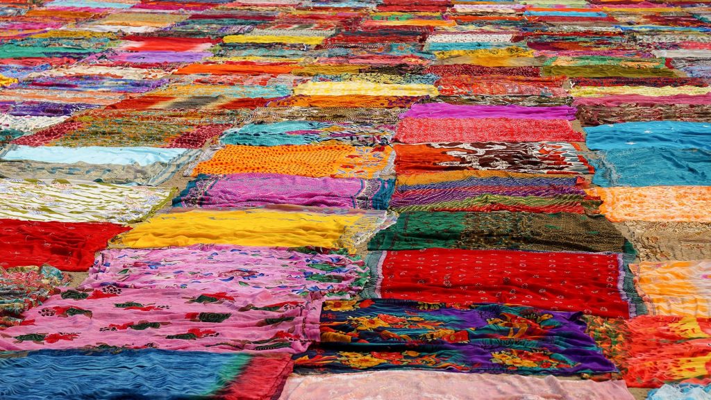 Full frame shot of colorful saris drying at dhobi laundry, Agra, India