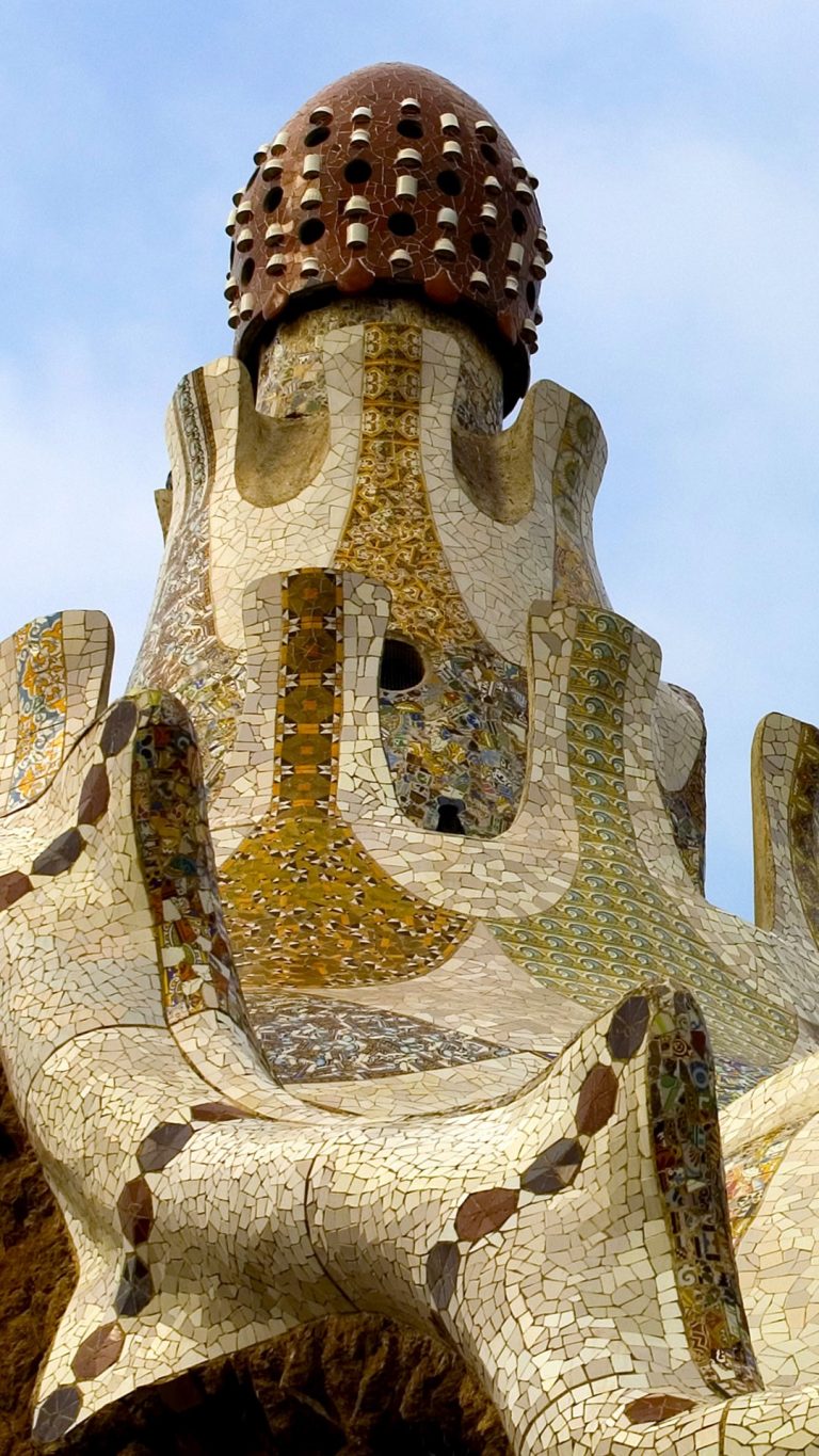 Gaudi's tower of a lodge at the entrance to the Parc Güell, Barcelona ...