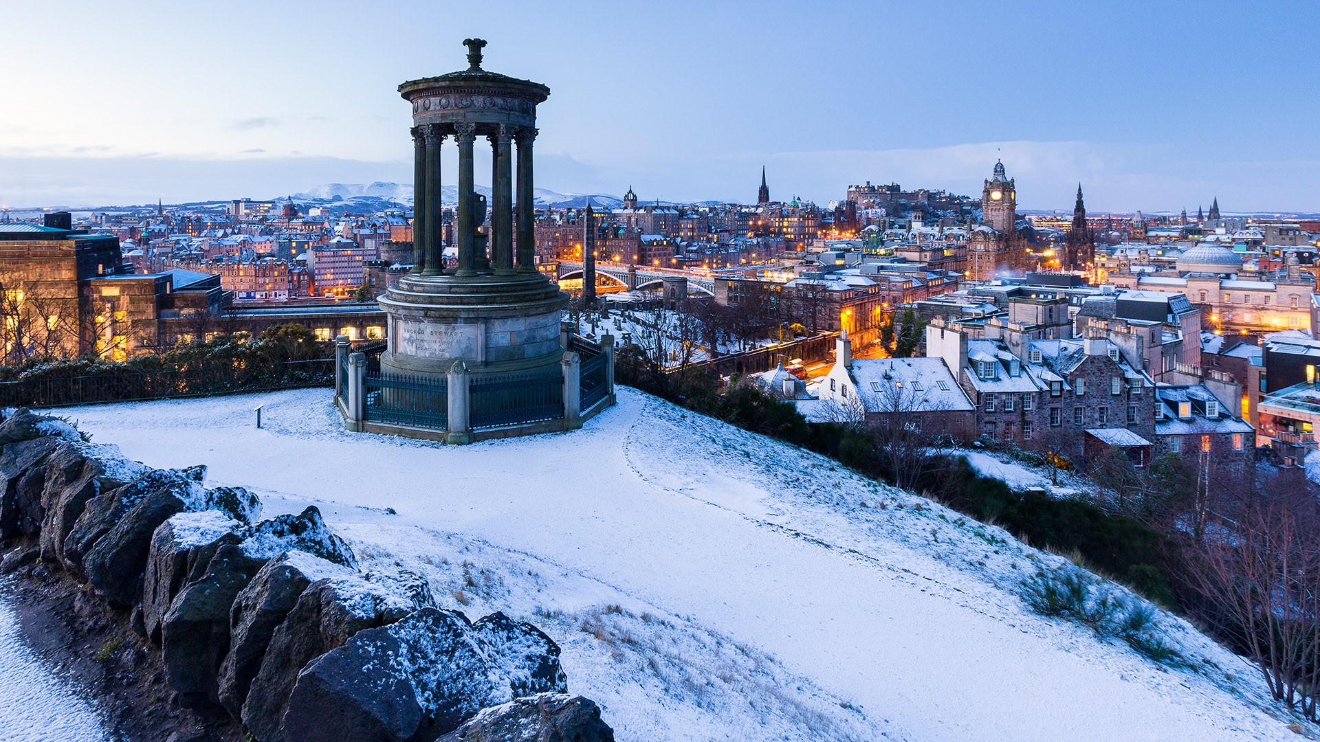 A winter's morning on Calton Hill looking towards Edinburgh City, Scotland,  UK | Windows Spotlight Images